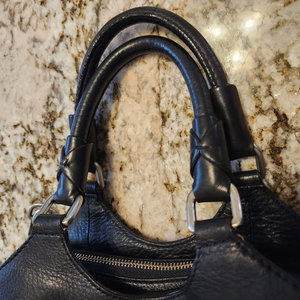 Cole Haan Purse, Turnlock Black Pebbled Leather Satchel Handbag, Gently Used